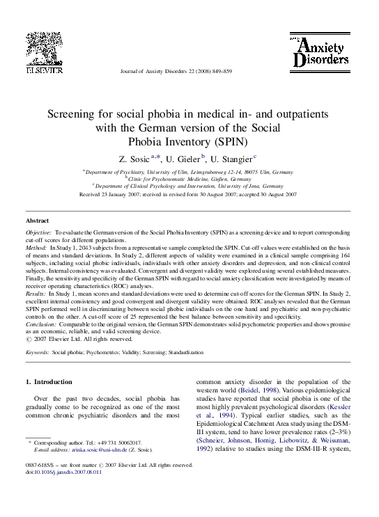 (PDF) Screening for social phobia in medical in- and outpatients with ...