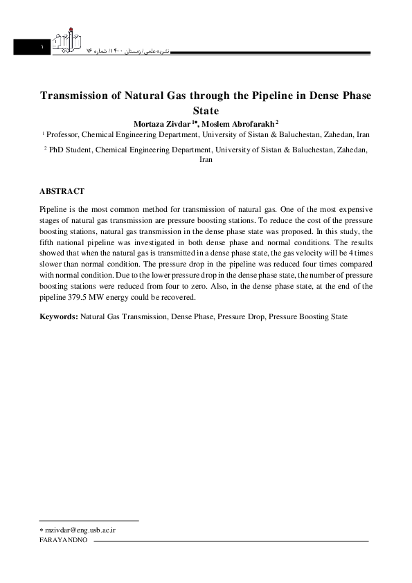 (PDF) Transmission of Natural Gas Through The Pipeline in Dense Phase State