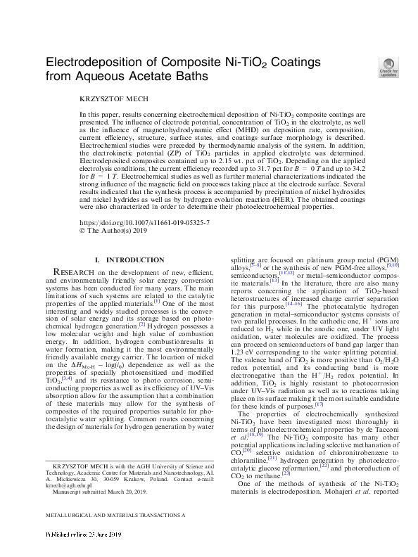 (PDF) Electrodeposition of Composite Ni-TiO2 Coatings from Aqueous ...