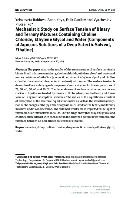 (PDF) Mechanistic Study on Surface Tension of Binary and Ternary ...