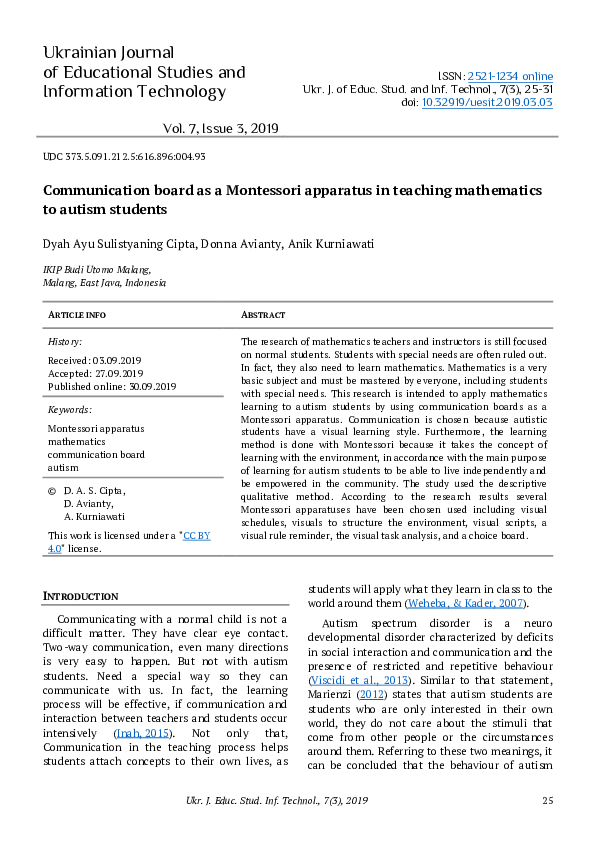 (PDF) Communication board as a Montessori apparatus in teaching ...