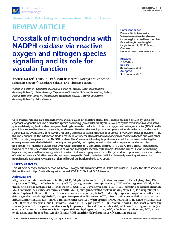 (PDF) Crosstalk of mitochondria with NADPH oxidase via reactive oxygen ...
