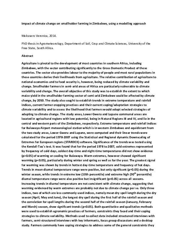(PDF) Impact of climate change on smallholder farming in Zimbabwe ...