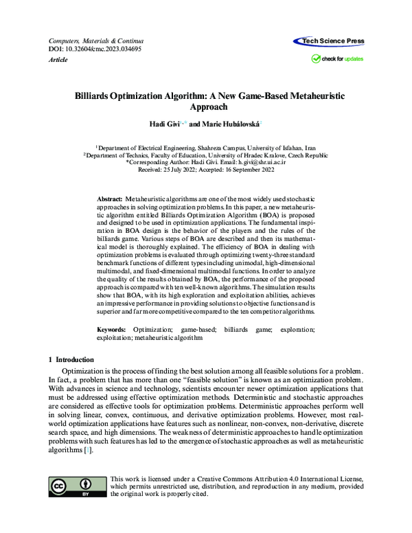 (PDF) Billiards Optimization Algorithm: A New Game-Based Metaheuristic ...