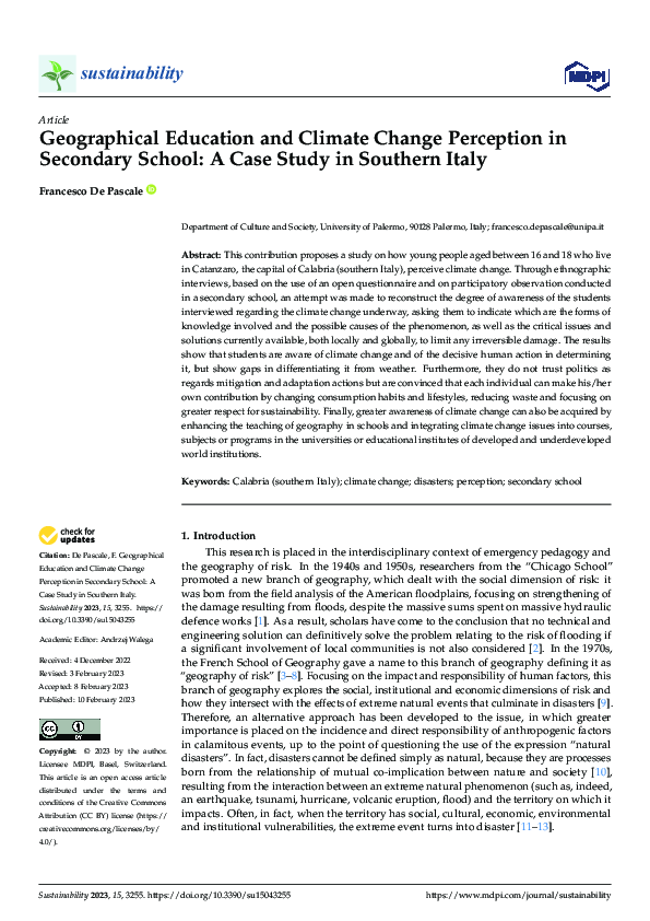 (PDF) Geographical Education and Climate Change Perception in Secondary ...