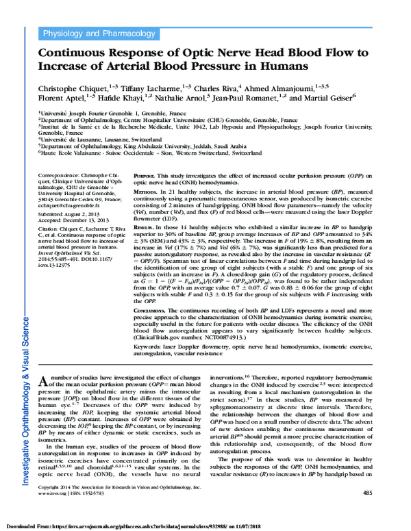 (PDF) Continuous Response of Optic Nerve Head Blood Flow to Increase of ...
