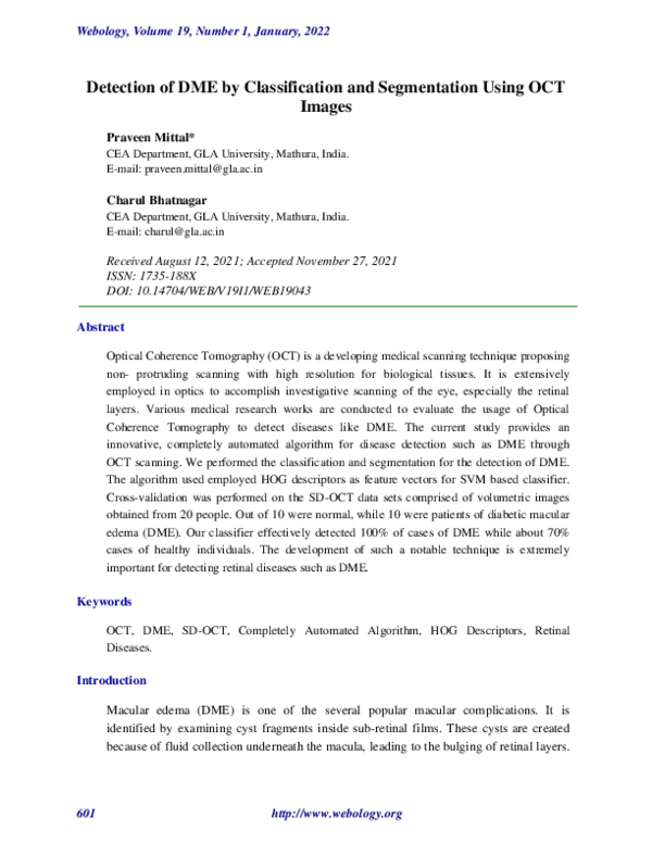 (PDF) Detection of DME by Classification and Segmentation Using OCT Images