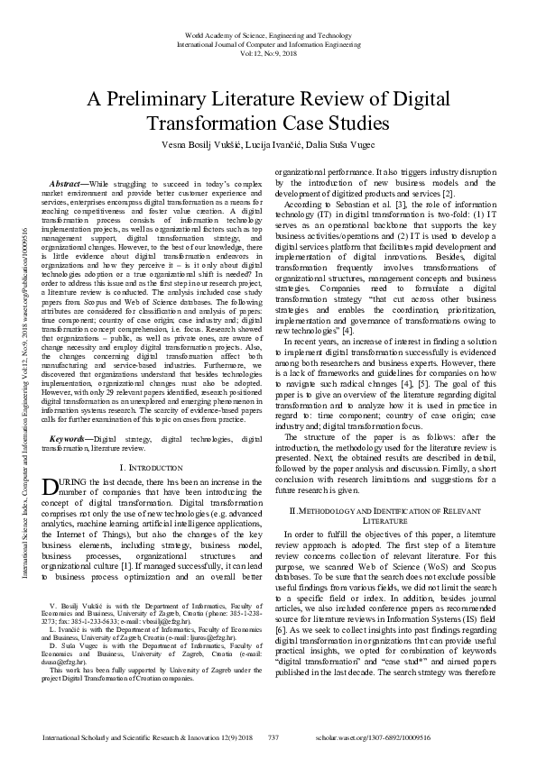 (PDF) A Preliminary Literature Review Of Digital Transformation Case ...