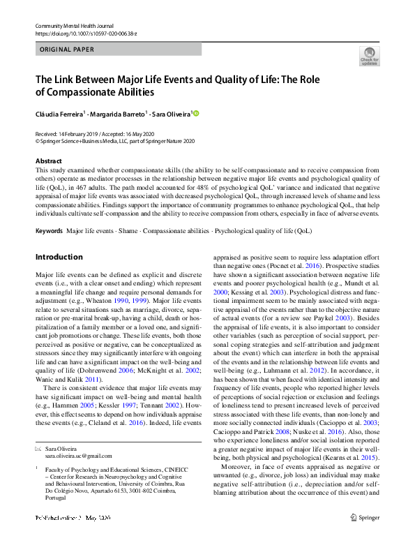 (PDF) The Link Between Major Life Events and Quality of Life: The Role ...