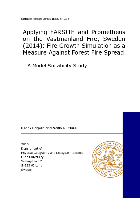 (PDF) Applying FARSITE and Prometheus on the Västmanland Fire, Sweden ...