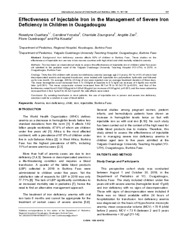 (PDF) Effectiveness of Injectable Iron in the Management of Severe Iron ...