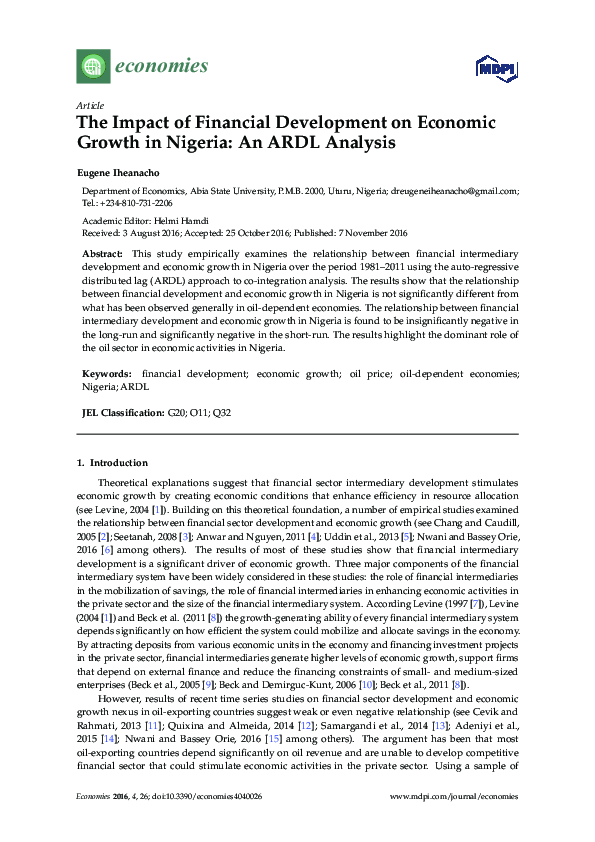 (PDF) The Impact of Financial Development on Economic Growth in Nigeria ...