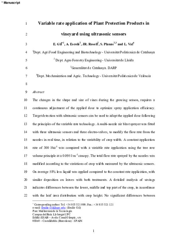 (PDF) Variable rate application of plant protection products in