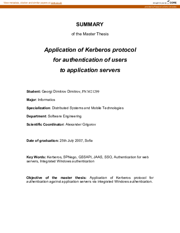 (PDF) Application of Kerberos protocol for authentication of users to ...