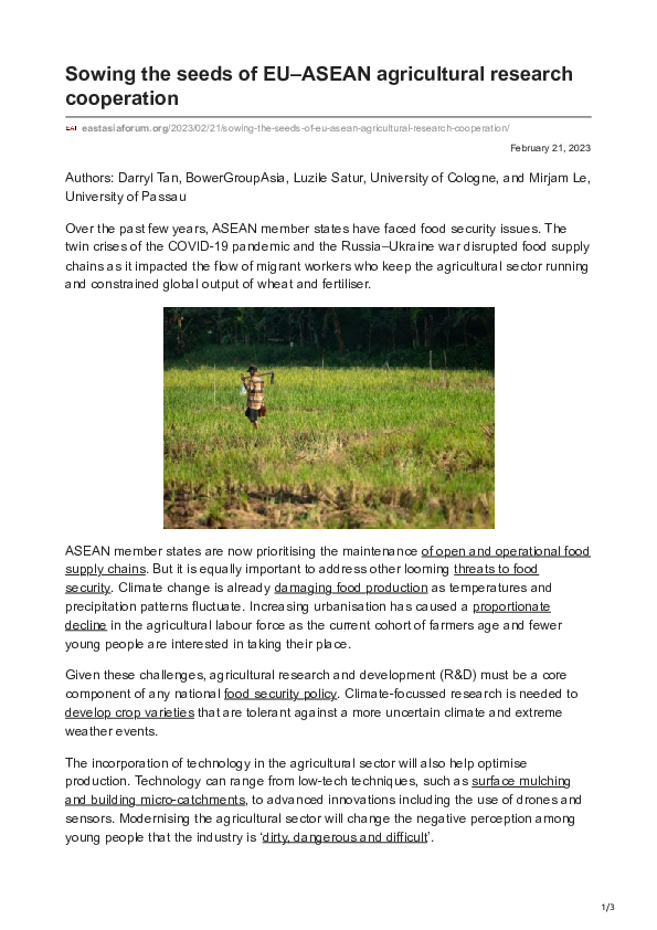 (PDF) Sowing the seeds of EU-ASEAN agricultural research cooperation
