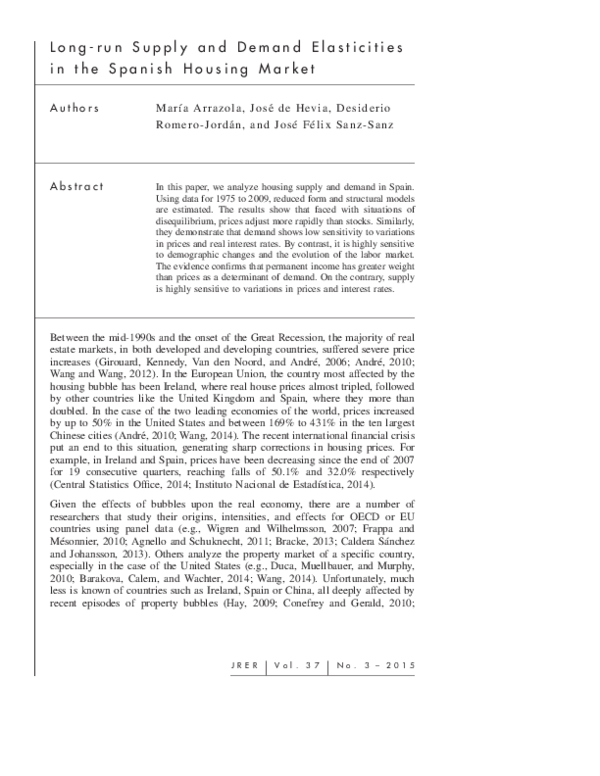 (PDF) Long-run Supply and Demand Elasticities in the Spanish Housing Market