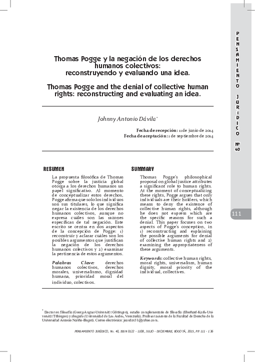 (PDF) Thomas Pogge y la negación de los derechos humanos colectivos ...