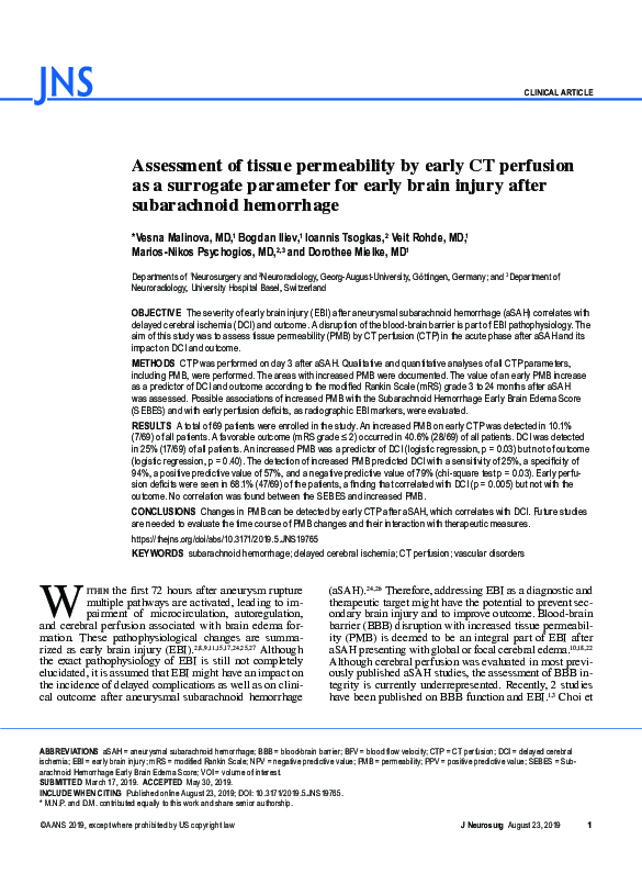 (PDF) Assessment of tissue permeability by early CT perfusion as a ...