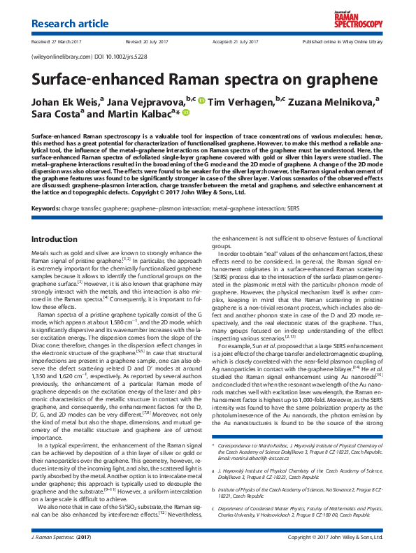 (PDF) Surface-enhanced Raman spectra on graphene