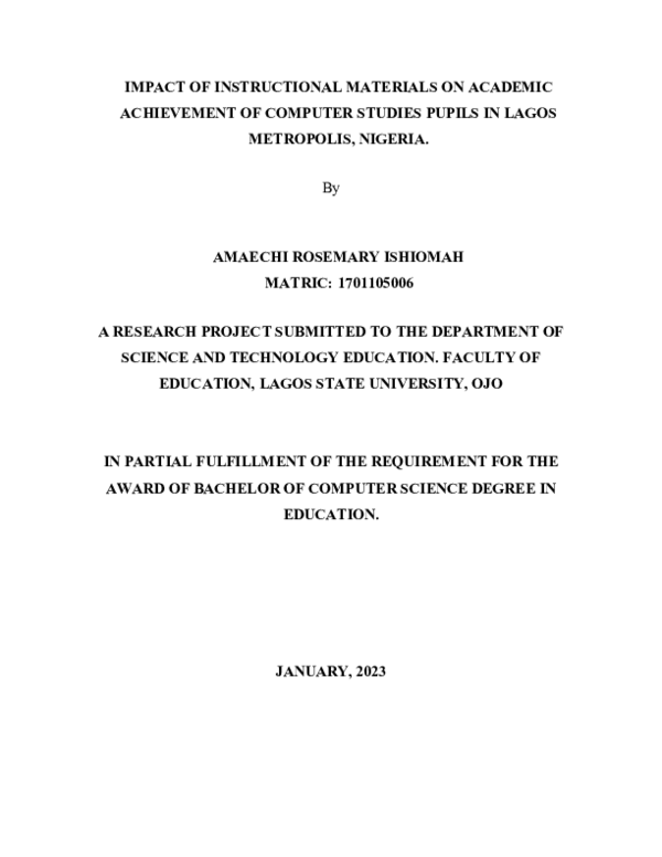 (DOC) IMPACT OF INSTRUCTIONAL MATERIALS ON ACADEMIC ACHIEVEMENT OF ...