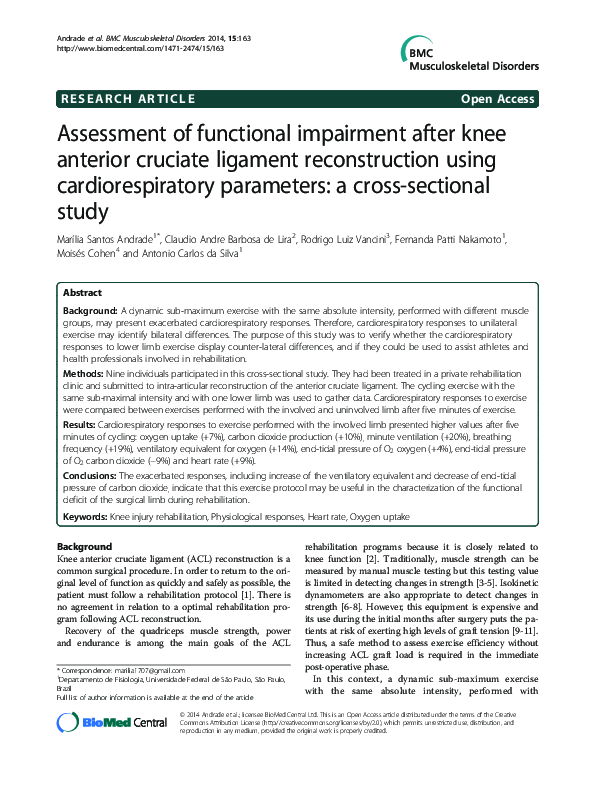 (PDF) Assessment of functional impairment after knee anterior cruciate ...