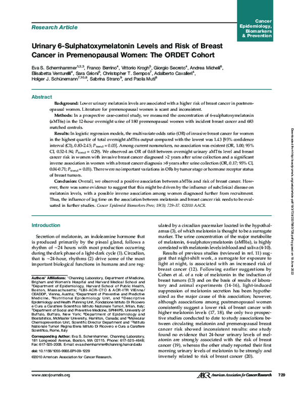 (PDF) Urinary 6-Sulphatoxymelatonin Levels and Risk of Breast Cancer in ...