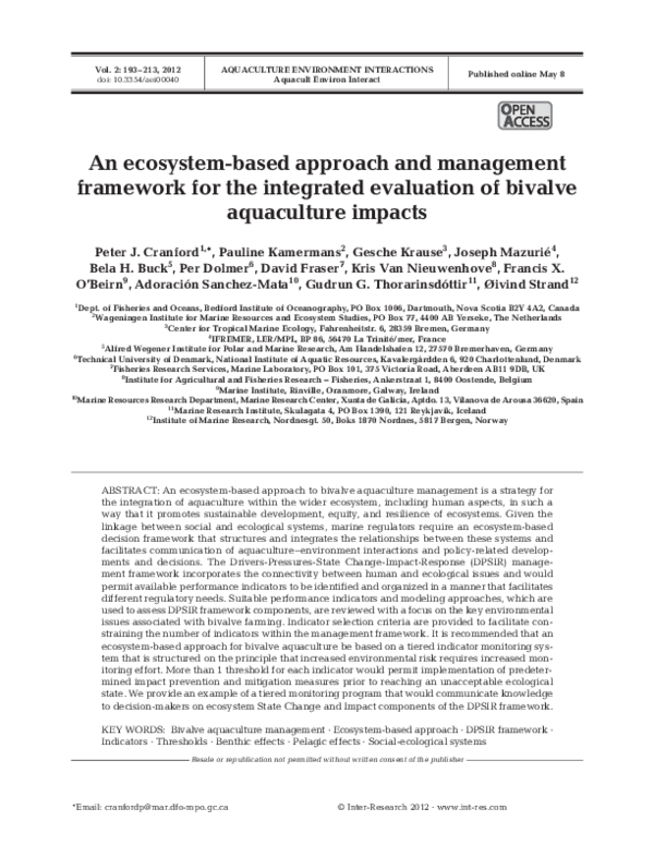 (PDF) An ecosystem-based approach and management framework for the ...