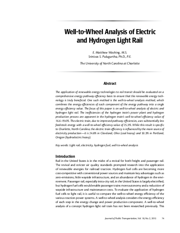 (PDF) WelltoWheel Analysis of Electric and Hydrogen Light Rail