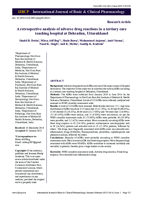 (PDF) A retrospective analysis of adverse drug reactions in a tertiary ...