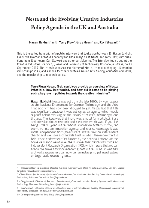 (PDF) Nesta and the Evolving Creative Industries Policy Agenda in the ...