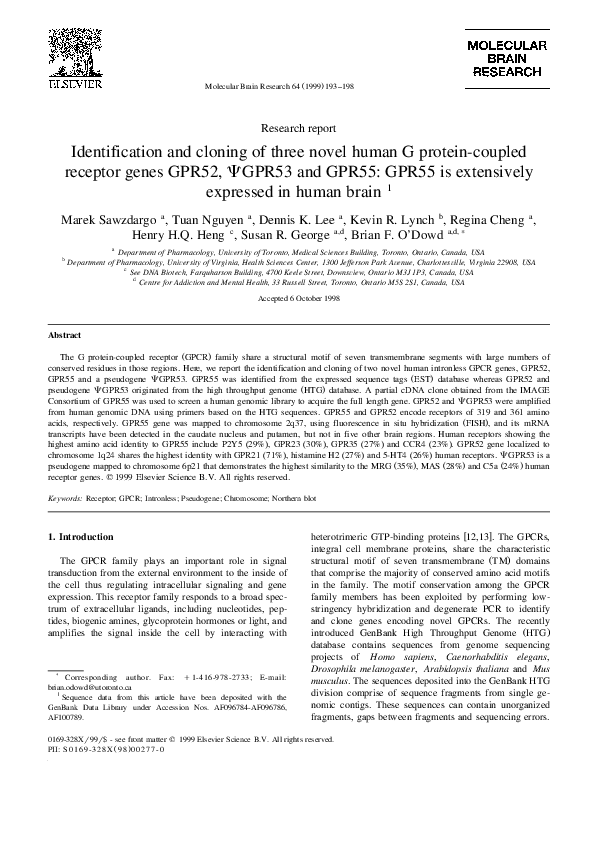 (PDF) Identification and cloning of three novel human G protein-coupled ...