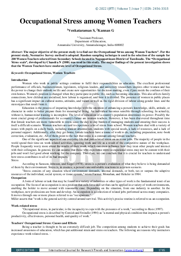 (PDF) Occupational Stress among Women Teachers