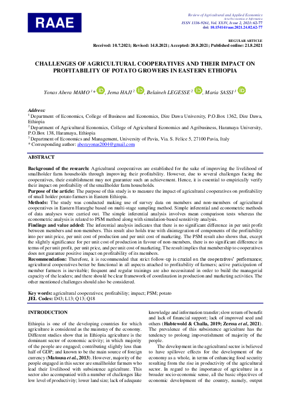 (PDF) RAAE 2/2021, Regular Article, Mamo et al