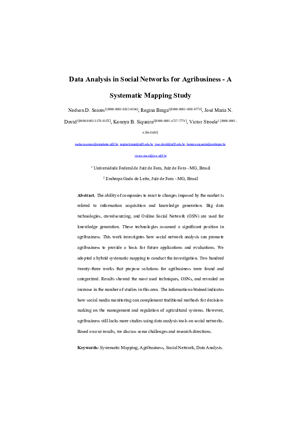 (PDF) Data Analysis in Social Networks for Agribusiness -- A Systematic ...