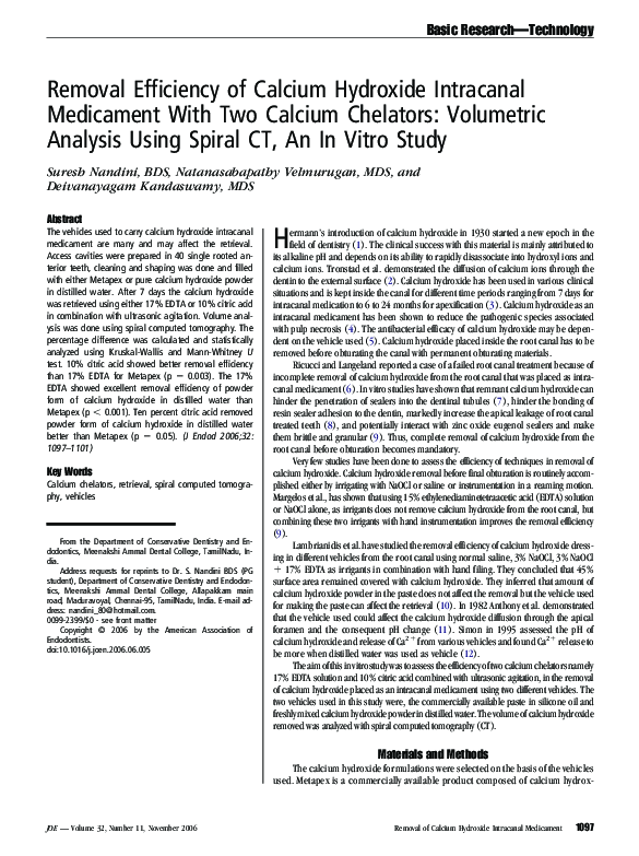 (PDF) Removal Efficiency of Calcium Hydroxide Intracanal Medicament ...
