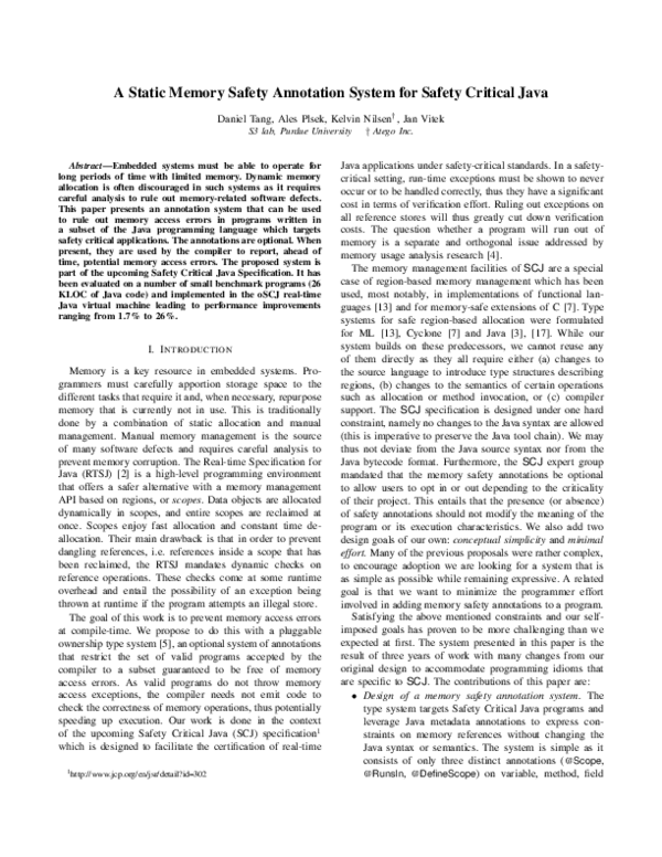 (PDF) A Static Memory Safety Annotation System for Safety Critical Java