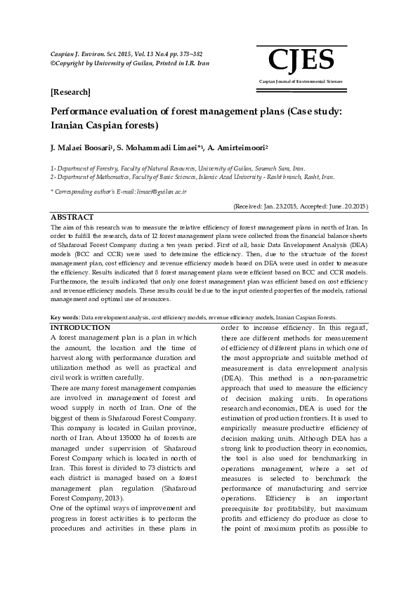 (PDF) Performance evaluation of forest management plans (Case study ...