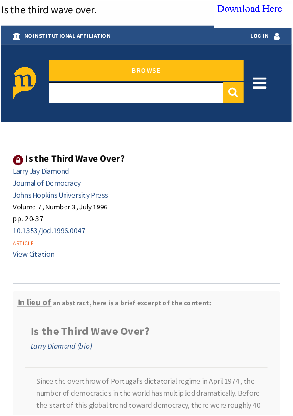 (PDF) Is the Third Wave Over?