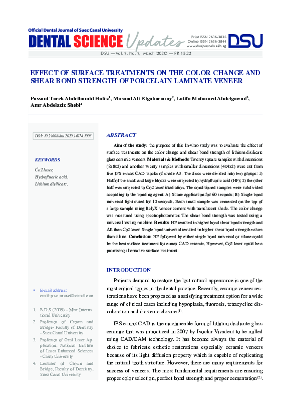 (PDF) Effect of Surface Treatments on the Color Change and Shear Bond ...
