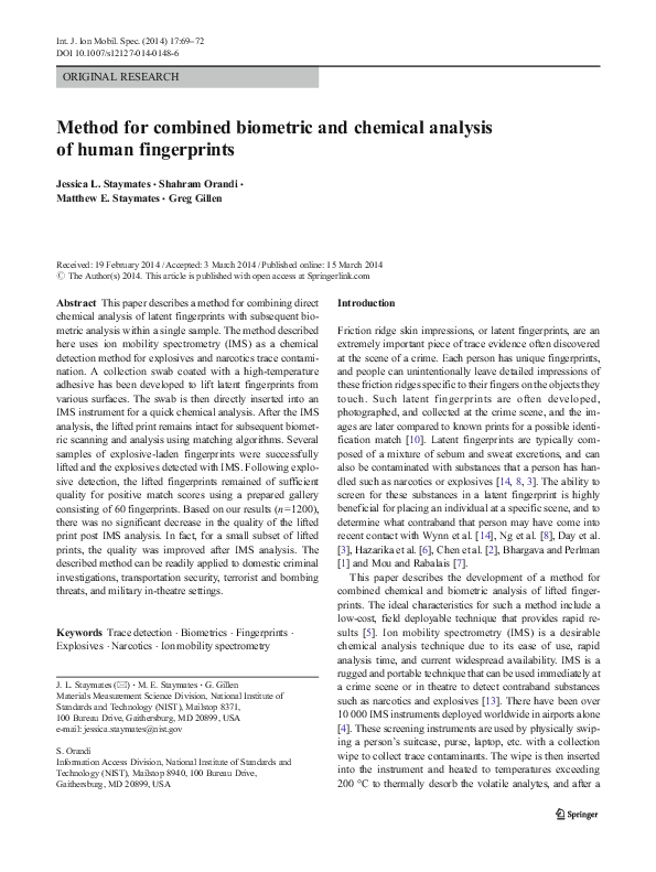 (PDF) Method for combined biometric and chemical analysis of human ...