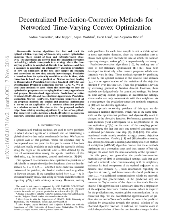 (PDF) A decentralized prediction-correction method for networked time ...