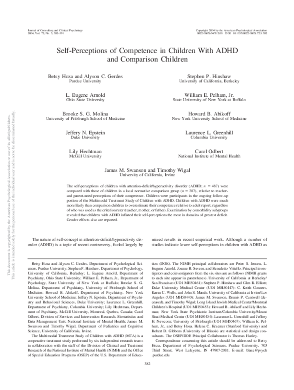 (PDF) Self-Perceptions of Competence in Children With ADHD and ...