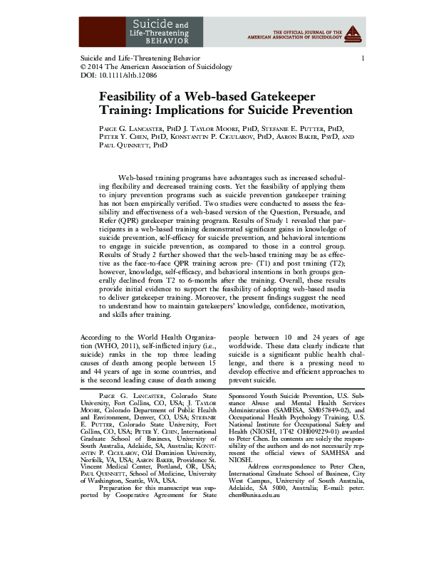 (PDF) Feasibility of a Web-based Gatekeeper Training: Implications for ...