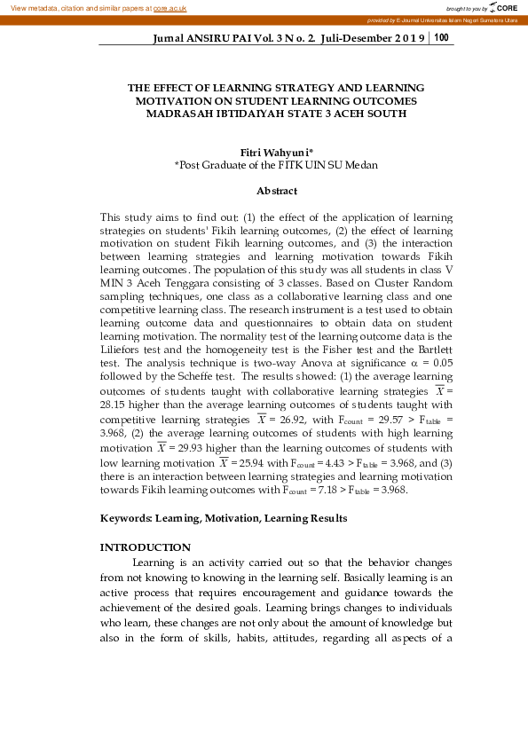 (PDF) The Effect of Learning Strategy and Learning Motivation on ...