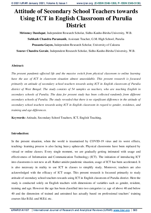 (PDF) Attitude of Secondary School Teachers towards Using ICT in ...
