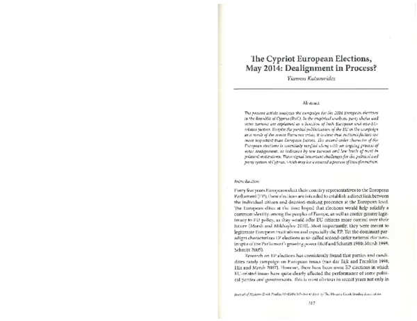 (PDF) The Cypriot European Elections, May 2014: Dealignment in Process?