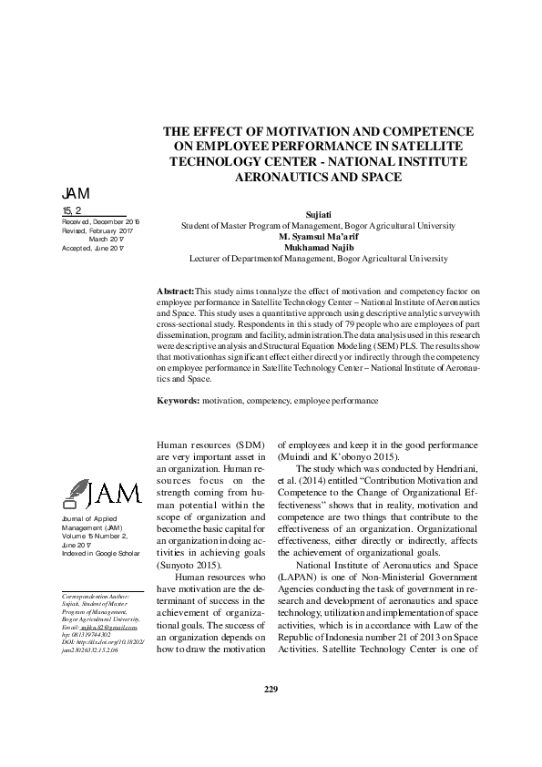 (PDF) The Effect of Motivation and Competence on Employee Performance ...