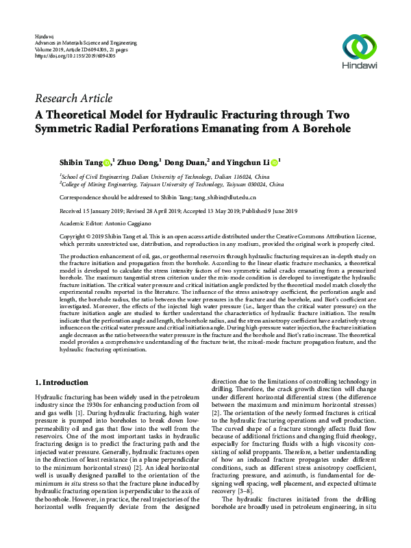 (PDF) A Theoretical Model for Hydraulic Fracturing through Two ...