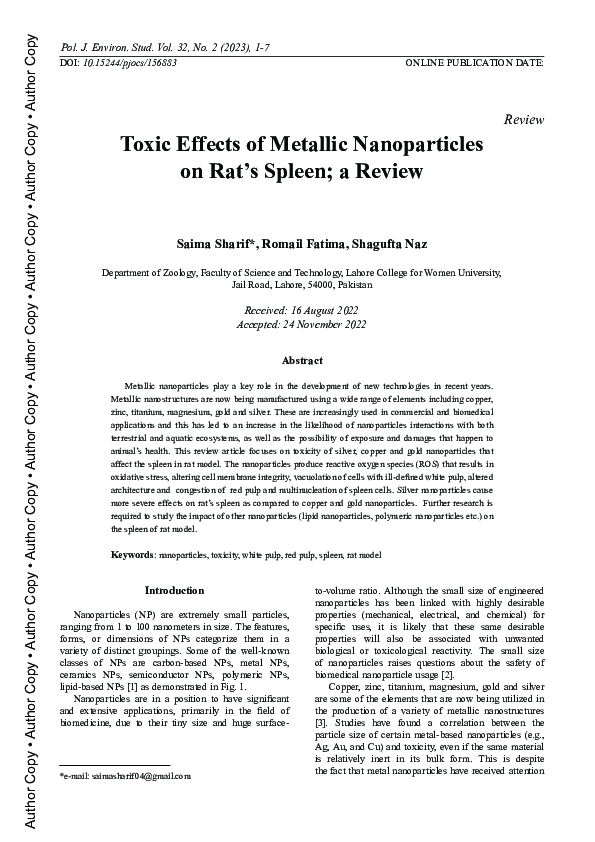(PDF) Toxic Effects of Metallic Nanoparticles on Rat’s Spleen; a Review
