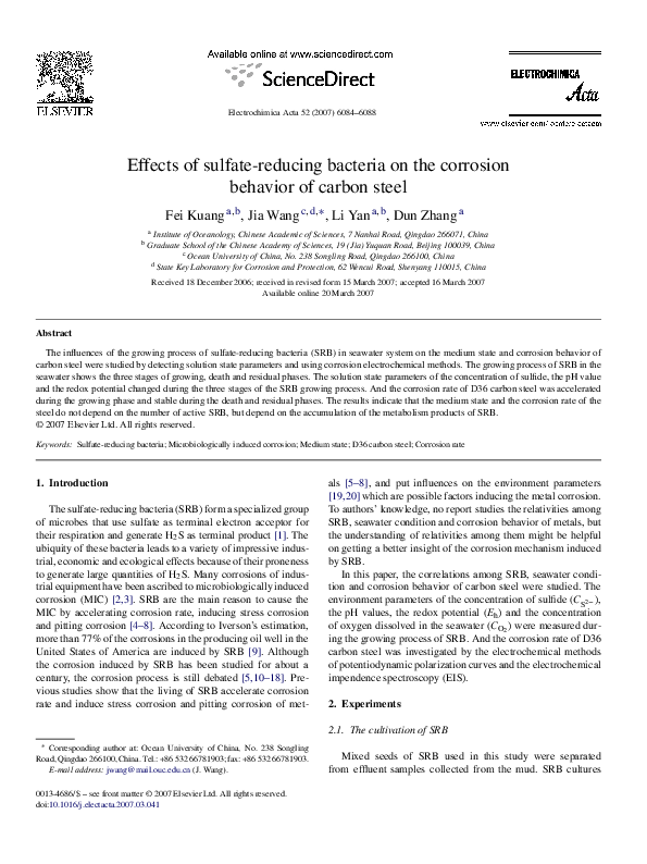 (PDF) Effects of sulfate-reducing bacteria on the corrosion behavior of ...